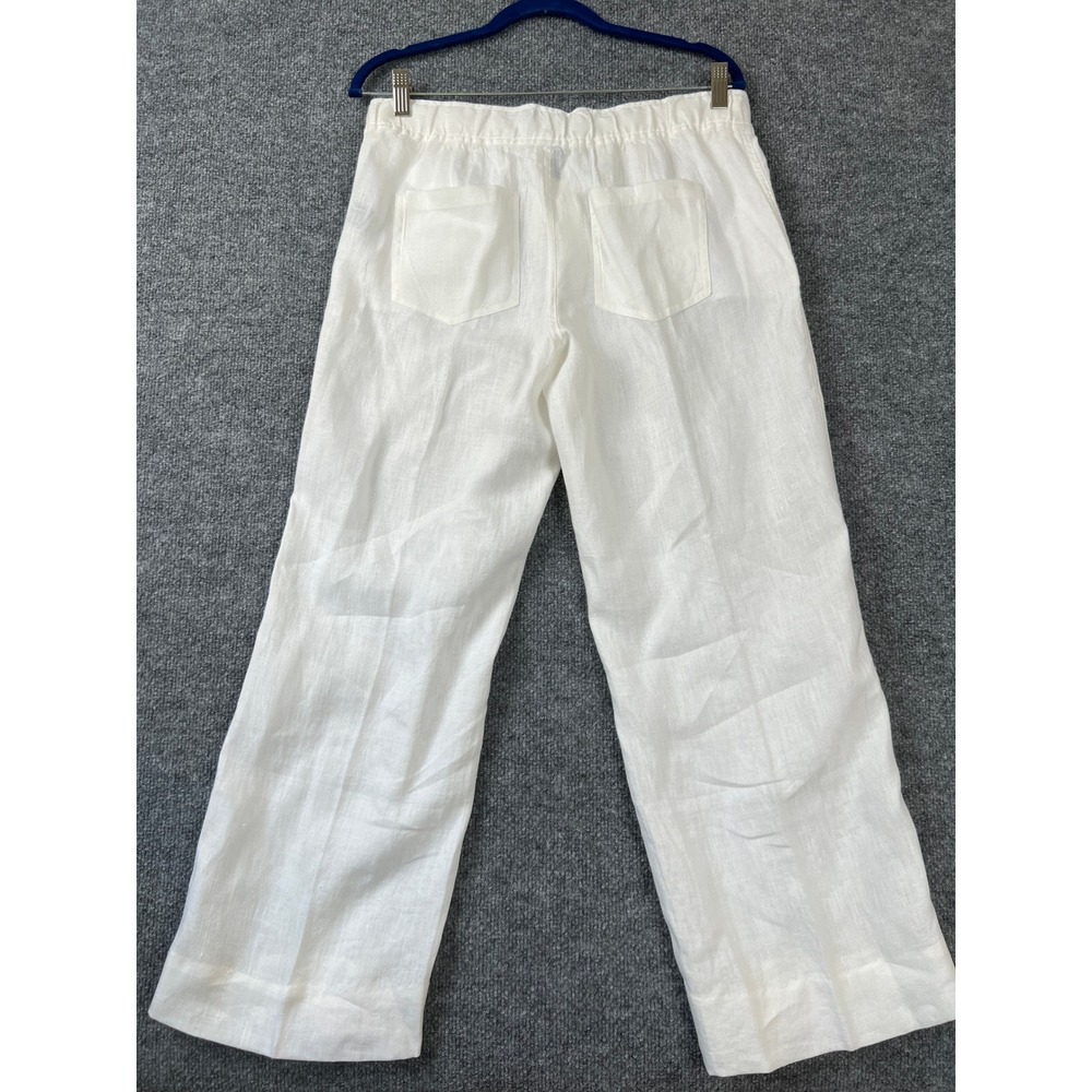 Lauren Ralph Lauren Linen White Pants Women 4 Wide Leg Drawstring Beach Vacation - Picture 7 of 10